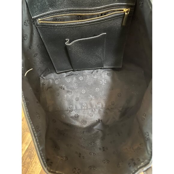 TORY BURCH BLACK STEFANO LEAHTER ROBINSON LARGE TOTE - Picture 12 of 13
